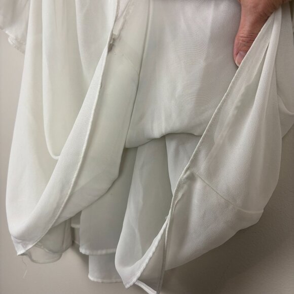 H&M Women's Romantic Off-White Sheer Flowy‎ Pleated Blouse Feminine Size XL - Picture 6 of 13